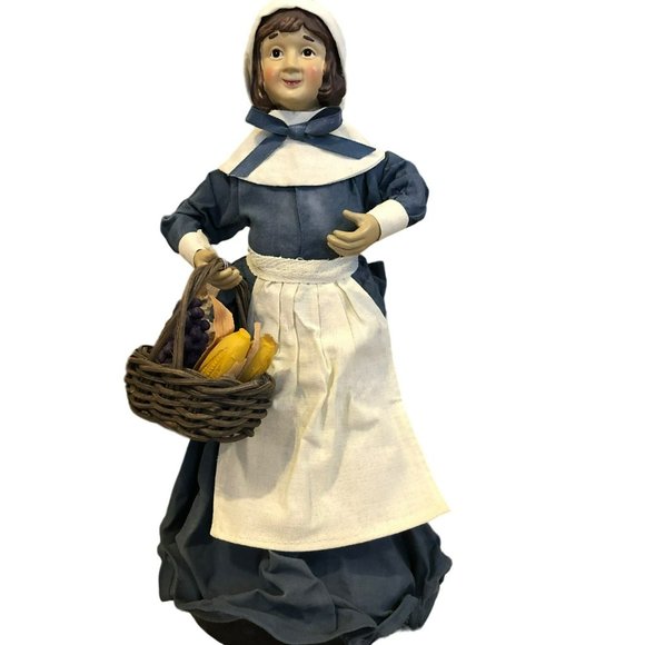 Celebrations Silvestri Paper Mache Folk Art Girl Basket Figure Pilgrim - Picture 1 of 8